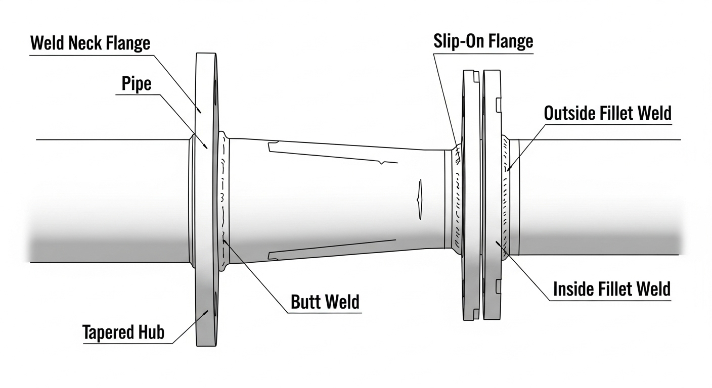 Weld Neck vs. Slip-On Flanges: A Comprehensive Guide 2 Weld Neck vs. Slip-On Flanges